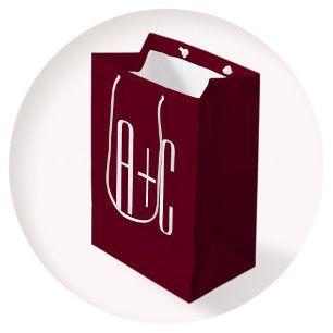 Enkel Par Initialer   Vit & Burgundy