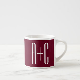Enkel Par Initialer Vit & Burgundy Espressomugg