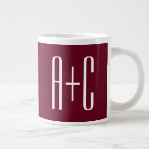 Enkel Par Initialer Vit & Burgundy Jumbo Mugg