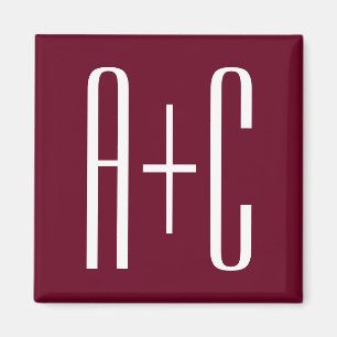 Enkel Par Initialer   Vit & Burgundy Magnet