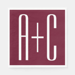 Enkel Par Initialer Vit & Burgundy Pappersservett
