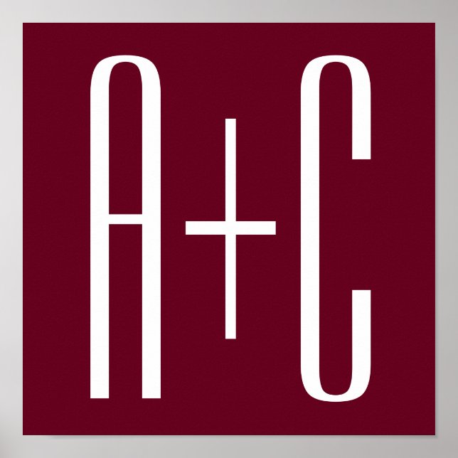 Enkel Par Initialer | Vit & Burgundy Poster (Framsidan)