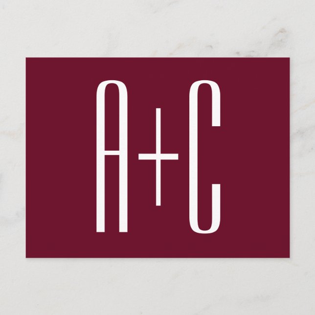 Enkel Par Initialer | Vit & Burgundy Vykort (Framsida)