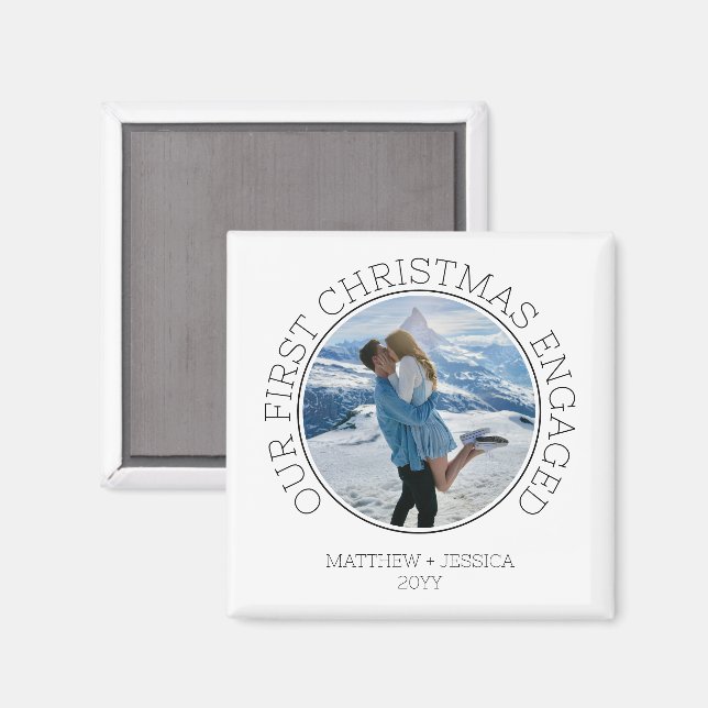 Enkel parbild Vårt första jul förlovade Magnet (Front/Back)