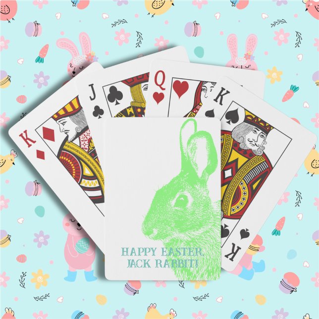 Enkel Påskhare för minimal Grönt Casinokort (Cute Easter bunny playing cards with stamp like rabbit from a real photo. Customizable with name.
)