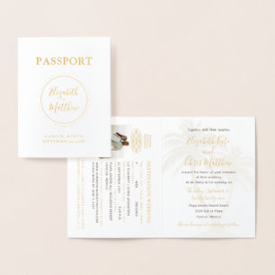 Enkel passinbjudan Beach Wedding Gold Foil Folierat Kort