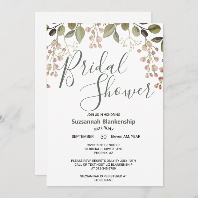 Enkel Pastel-Blommigt, övre Gräns-Möhippan Inbjudningar (Fram/baksida)