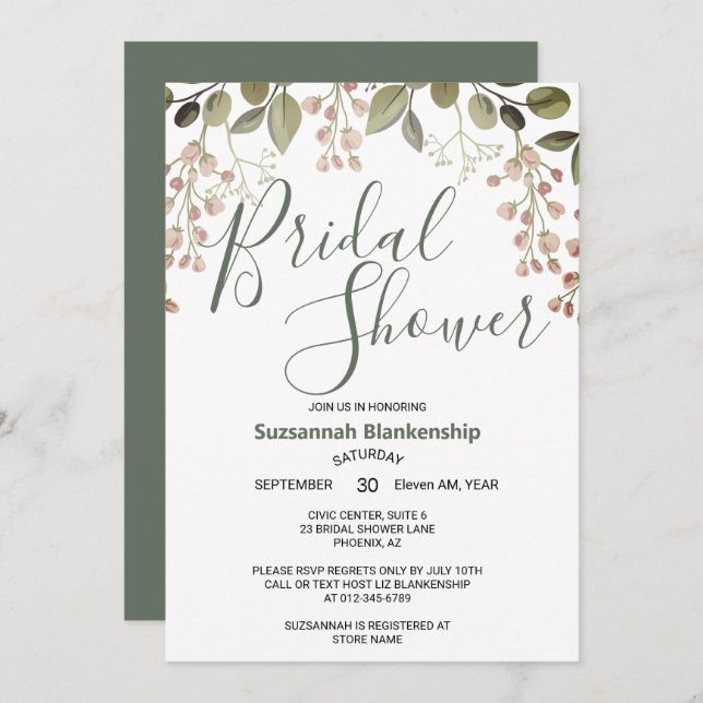 Enkel Pastel-Blommigt, övre Gräns-Möhippan Inbjudningar (Fram/baksida)