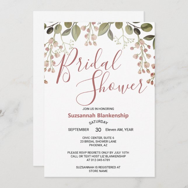 Enkel Pastel-Blommigt, övre Gräns-Möhippan Inbjudningar (Fram/baksida)