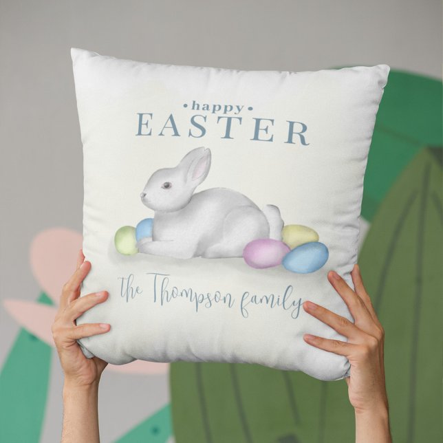 Enkel Pastel Glad påsk Bunny Cute Classic Kudde (Cute Easter bunny Happy Easter typography throw pillow. )