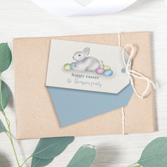 Enkel Pastel Glad påsk Bunny Cute Classic Presentetikett (Skapare uppladdad)