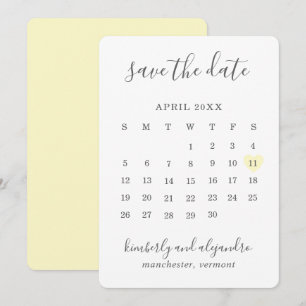 Enkel pastel Gult Heart Calender Bröllop Spara Datumet