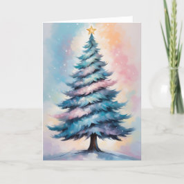 Enkel Pastel Julgran med Lila Blue Rosa Helgkort