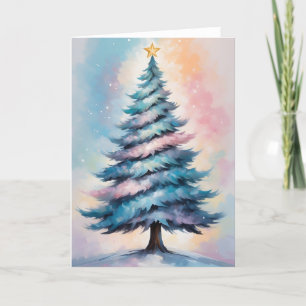 Enkel Pastel Julgran med Lila Blue Rosa Helgkort