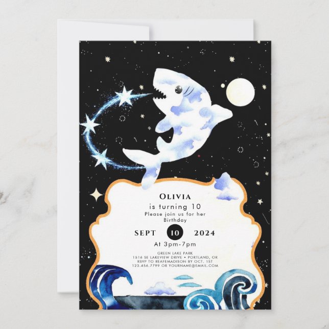 Enkel pastel Magic Shark Birthday Inbjudningar (Framsida)