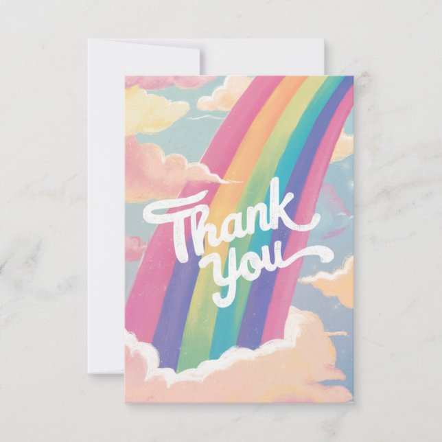 Enkel Pastel Rainbow och moln Tack Kort (Framsida)