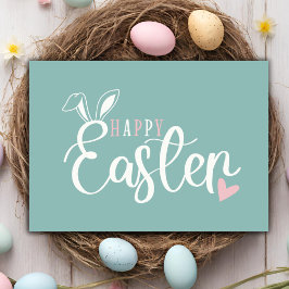 Enkel Pastel Rosa & Grönt Glad påsk Helgkort