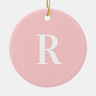 Enkel Pastel Rosa Monogram Julgransprydnad Keramik