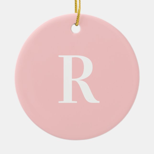 Enkel Pastel Rosa Monogram Julgransprydnad Keramik (Framsidan)