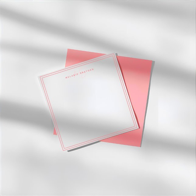 Enkel Pastell Rosa Minimalistisk Monogram Två Kant Anteckningskort (Skapare uppladdad)