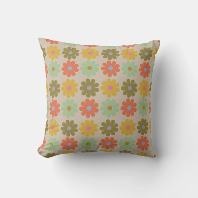 Enkel Pastell Vintage Blommönster Kudde (Framsida)