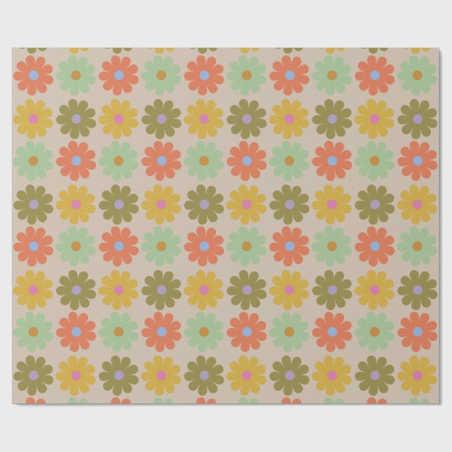 Enkel Pastell Vintage Blommönster Presentpapper (Platt)