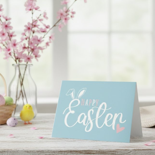 Enkel pastellRosa och blå Glad påsk Helgkort (Simple Pastel Pink & Blue Cute Happy Easter Holiday Card)
