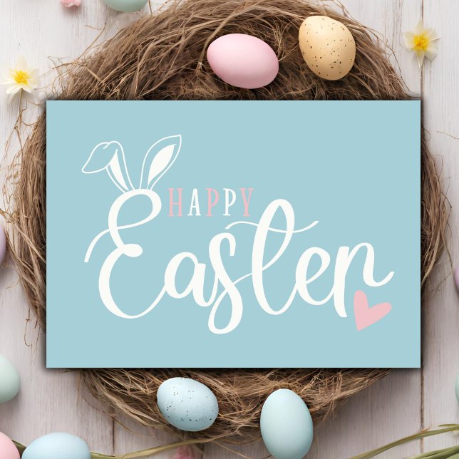 Enkel pastellRosa och blå Glad påsk Helgkort (Simple Pastel Pink & Blue Cute Happy Easter Holiday Card)