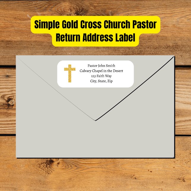 Enkel pastor Returadress för Kor kyrkan i Guld Returadress Etikett (Simple Gold Glitter Cross Church Pastor Return Address Label
)