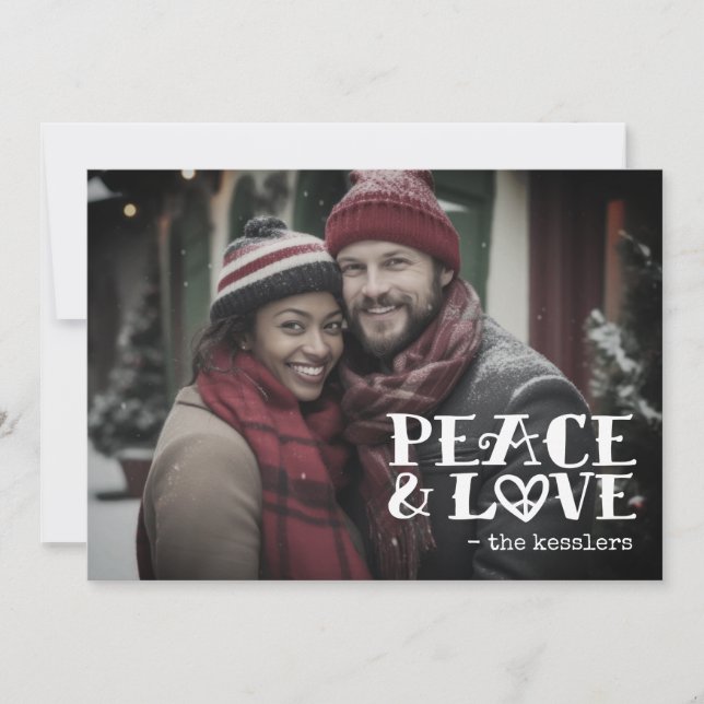 Enkel Peace & Love Handskriven Foto Julkort (Framsida)