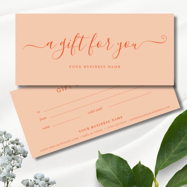 Enkel Peach Fuzz Business Gift-certifikat (Peach Business Gift Certificates)