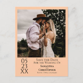Enkel Peach Orange Bröllop spara datum-foto Vykort