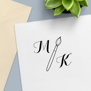 Enkel penselmonogram Initialer Självfärgande Stämpel