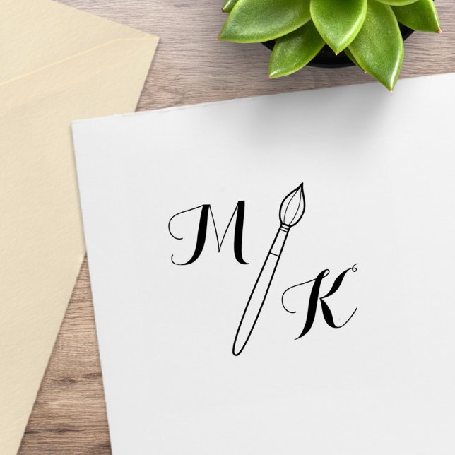Enkel penselmonogram Initialer Stämpel (Skapare uppladdad)