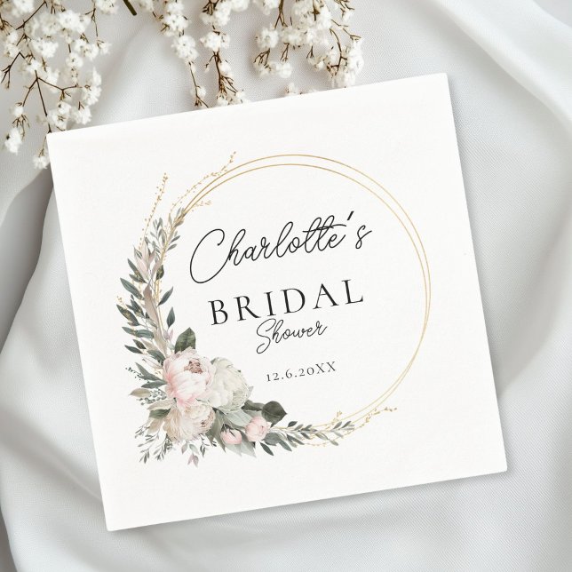 Enkel, peony, eukalyptus, Möhippa Pappersservett (Personalized, Simple, peony, eucalyptus, Bridal Shower Napkins)