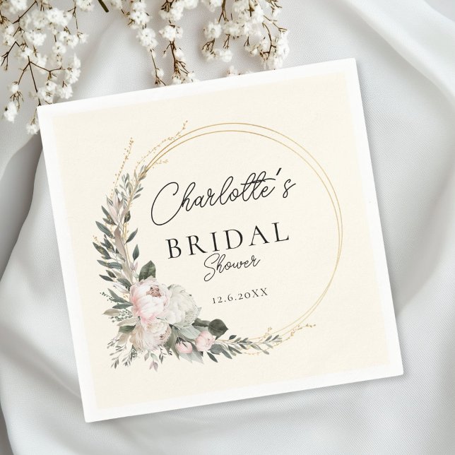 Enkel, peony, eukalyptus, Möhippa Pappersservett (Personalized, Simple, peony, eucalyptus, Bridal Shower Napkins)