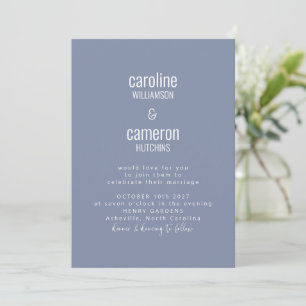 Enkel periwinkle Modern Typography Bröllop Inbjudningar