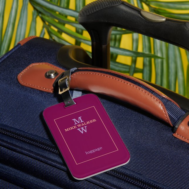 Enkel persika/blek lila Monogram på vin Bagagebricka (Framsida Insitu 1)