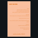 Enkel persiko-Orange Enkel Personligt bröllp-meny<br><div class="desc">Ange tonen för en elegant bröllop-matningsupplevelse med det här menykortet för snyggt bröllop. I orangen för mjuka persikor framhäver den här menyn anpassadet parets datum namn och bröllop. Perfekt för mottagningar, repetitionsmiddagar eller möhippor ger den här moderna och minimalistiska designen en förfinad beröring till din bord samtidigt som den leder...</div>