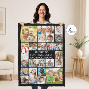 Enkel personlig 21-foto collage i din färg fleecefilt