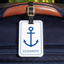 Enkel Personlig för blå och vit nautisk ankare Bagagebricka