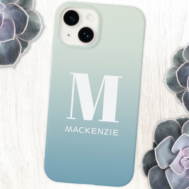 Enkel Personlig för Monogram Namn-övertoning (Simple monogram name teal blue green gradient personalized cell phone case)