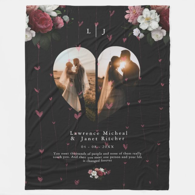 Enkel personlig Hjärtform 2 Fotokollage Fleecefilt (Framsidan)