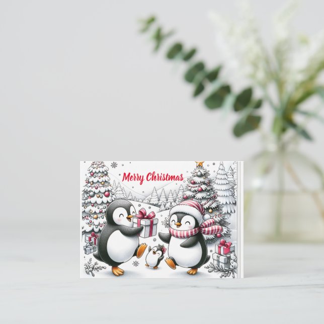Enkel Personlig i Penguin-familjen - julkort Anteckningskort (Stående Fram)