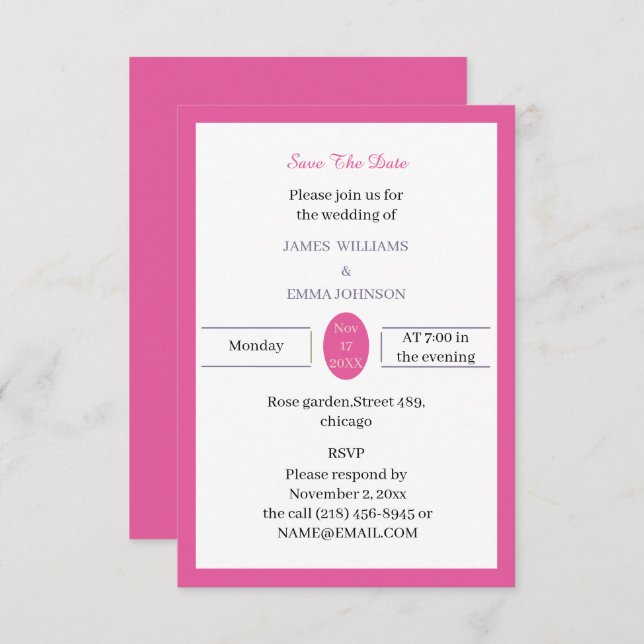 Enkel Personlig i Ro Spara Datumet (Fram/baksida)