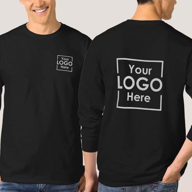 Enkel Personlig, Logotyp, svart fram och tillbaka T Shirt (Simple Personalized Business Logo Front Back Black T-Shirt)