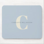 Enkel Personlig, Monogram och Namn i blått Musmatta<br><div class="desc">Enkel Personlig Monogram och Namn i Dusty Blue Mouse Pad</div>