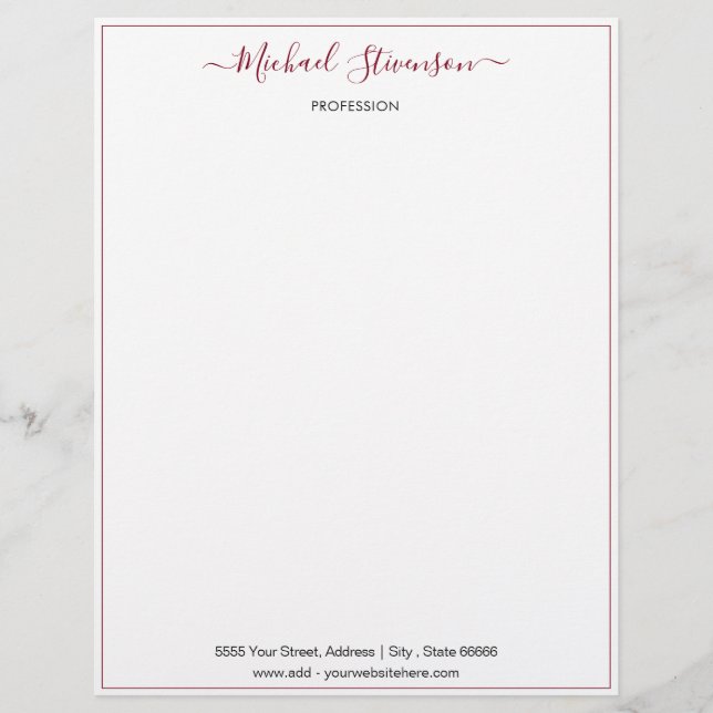 Enkel Personlig Namn Info Adress Letterhead Brevhuvud (Framsida)