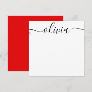 Enkel Personlig Namnteckning skript Red Note Card Anteckningskort