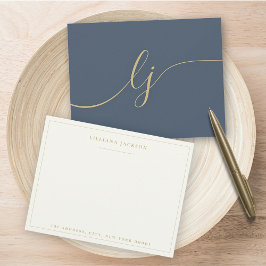 Enkel Personlig Stationery Navy & Guld Anteckningskort